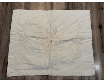Vintage White Embroidered Lace Pillow Cover Sham  25" X 18" With Floral Design