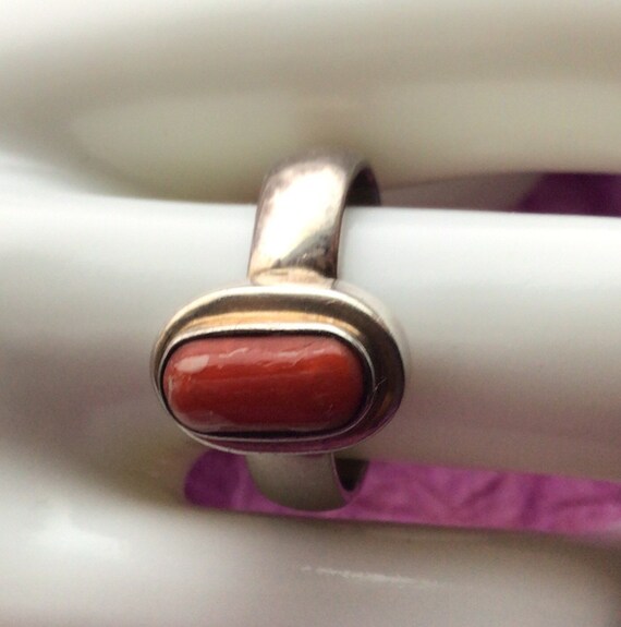 Red Coral Sterling Silver Ring - image 6