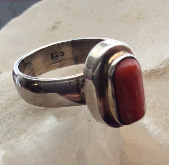 Red Coral Sterling Silver Ring - image 2