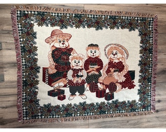 Christmas Bunny Family Tapestry Throw Blanket 46 X 59 Inches