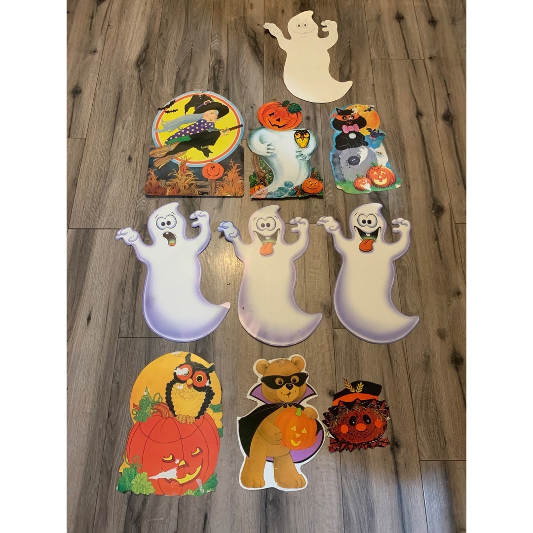 10 Vintage Cardboard Decorations Assorted Ghosts Pumpkins Witch Black ...