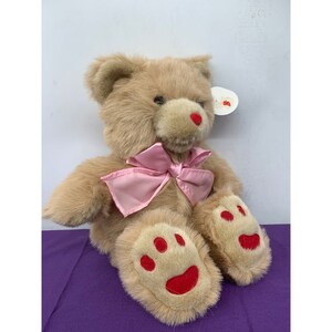 Jimmy 17 Inch Tan Bear Pink Bow Red Nose Feet Details Brown Plastic Eyes Plush Stuffed Animal