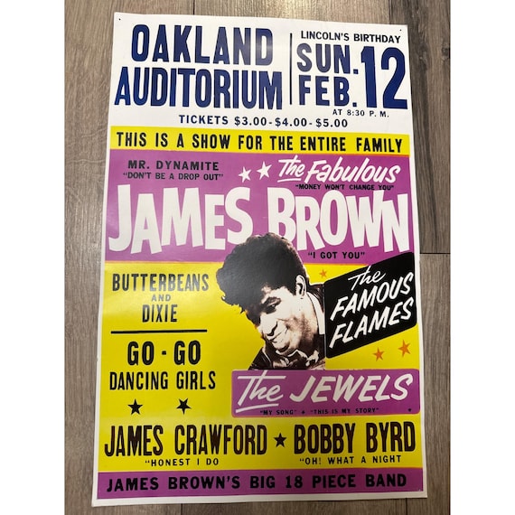 James Brown Concert Poster Reprint Oakland Auditorium 1960s Retro
