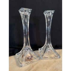 Delomb Toscany Pair Of Elegant 24% Lead Crystal Candlesticks - 10&quot; Tall Made In USA