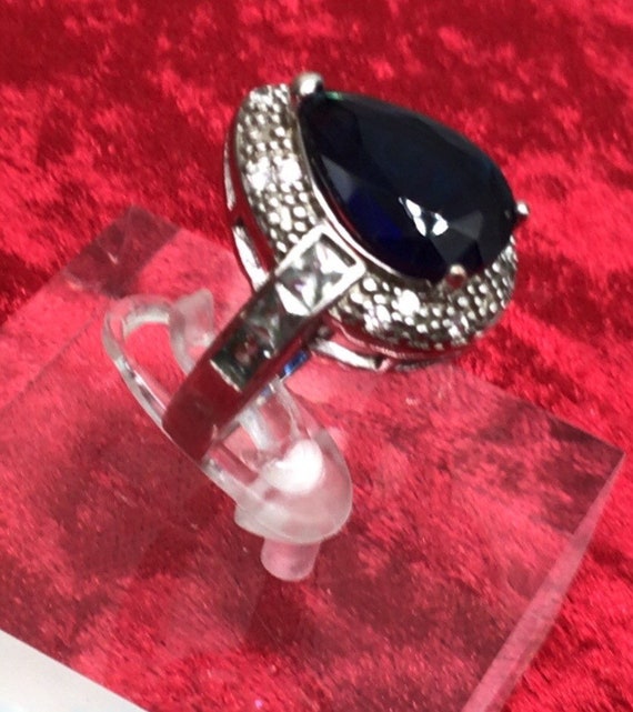 Sterling Silver Blue Faceted Gem Ring - image 4