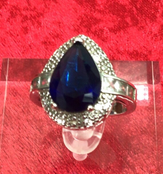 Sterling Silver Blue Faceted Gem Ring - image 2