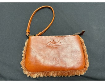 Patricia Nash Leather &  Fur Trim Wristlet Zip Pouch