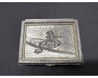 Vintage Silver-Plated Jewelry Trinket Box Embossed Lady & Swan Design Made In Japan