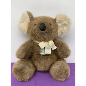 Dakin 1986 Brown Koala 12” Brown Plastic Eyes 1980&#39;s Vintage Cream Bow