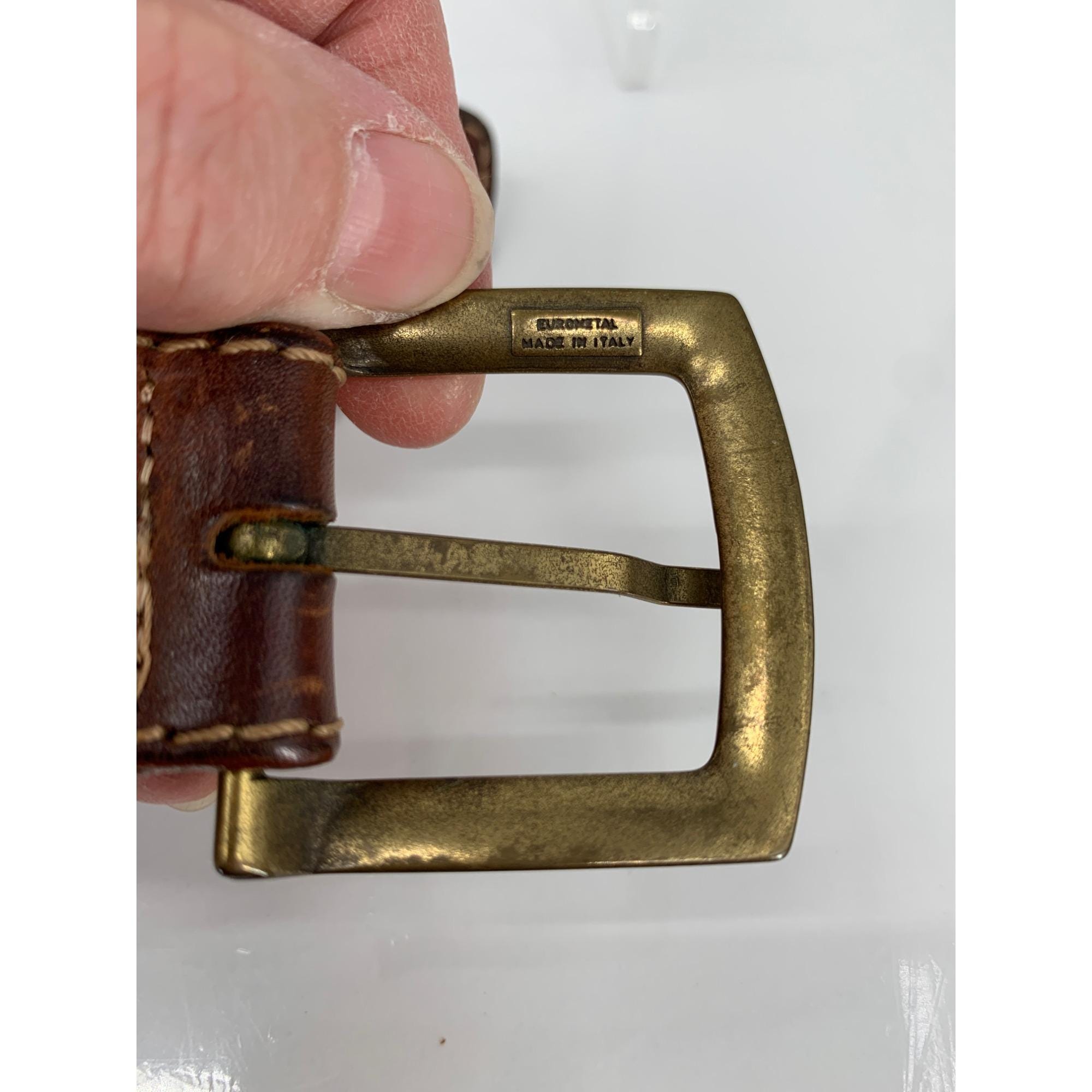 Eurometal Brass Buckle Brown Genuine Leather Belt Made in  display picture 2