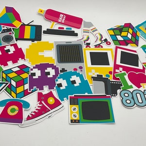 Love the 80’s Die Cuts Roller Scates Telephone PAC Man Theme Cut Outs Memory Keeping Journaling Crafting Scrapbooking Deco Banners Making