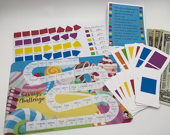 Board Game Savings Challenge Money Cash Stuffing Counting Save and Play Cards Budgeting Cards Sheets Dollar Counting Great for Kids