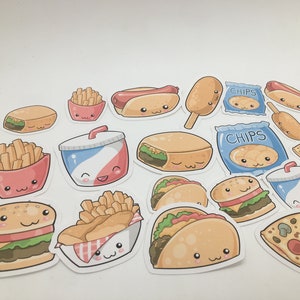 Kawaii Fast Food Hot Dog Corn Dog Soda Pizza Chips Fries Cheeseburger Theme CutOuts DieCuts Celebrations Journaling Memory Keeping Kids Card