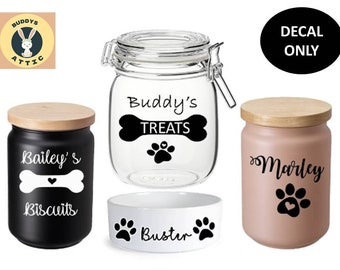 Dog / Cat / pet treat jar sticker /personalised name / custom vinyl decal