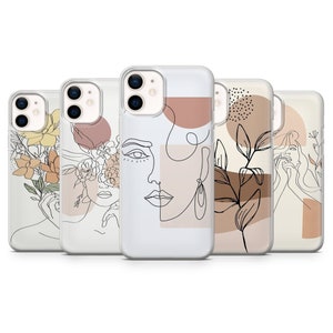 simple boho beige  one line face  case for fits iPhone 15,14 pro, 13 pro max, 12 pro max & SAMSUNG S10 Lite,S22, S22+, A40, A50, Huawei P20,