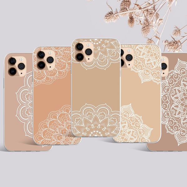 beige elegant boho mandala line art case for iPhone 15,14pro max, 13 pro max, 12 pro max &SAMSUNG S10 Lite,S23,A40, A50, Huawei P20, Xiaomi