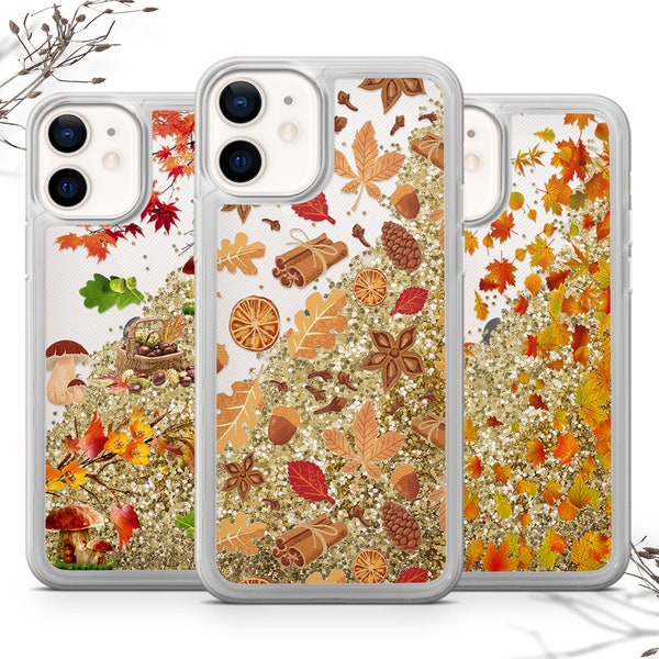 Liquid glitter gold the fall autumn leaves case for iPhone 15 pro, 14pro max and other iPhone cases