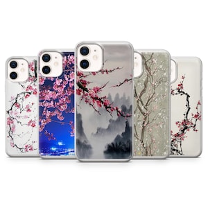 cherry blossom art pink japanese  tree case for iPhone 15 pro, 13 pro max, 12 pro max & SAMSUNG S10 Lite, A40, A50, Huawei P20,