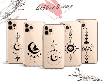 clear magical moon phases symbol  case for iPhone 15 Pro Max,13 pro max,SAMSUNG S10 Lite,S23,A40, A50, A73, One Plus 10,Xiaomi 12