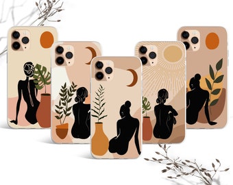 minilist Boho beige ästhetische Frau Mond Hülle für iPhone 15, 14 pro max, 13 pro max, 12 pro max & SAMSUNG S10 Lite, A40, A50, Huawei P20,