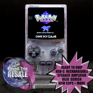 Nintendo Gameboy Color - OLED Screen Upgrade - Atomic Purple - Rechargeable USB-C Battery, Tactile Buttons, Sound Amp, Game Boy GBC