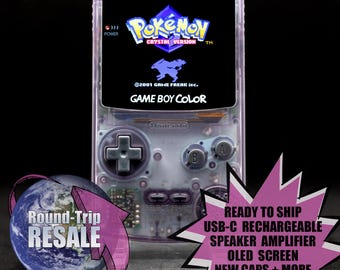 Nintendo Gameboy Color - OLED Screen Upgrade - Atomic Purple - Rechargeable USB-C Battery, Tactile Buttons, Sound Amp, Game Boy GBC