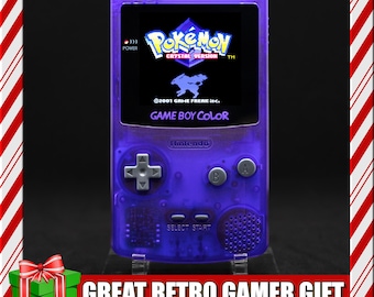 Nintendo Gameboy Color - OLED Screen Upgrade - Clear Dark Purple - Rechargeable USB-C Battery, Tactile Buttons, Sound Amp, Game Boy GBC