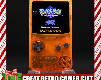 Nintendo Gameboy Color - OLED Screen Upgrade - Clear Orange - Rechargeable USB-C Battery, Tactile Buttons, Sound Amp, Game Boy GBC