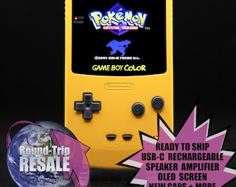 Nintendo Gameboy Color - OLED Screen Upgrade - Dandelion Yellow - Rechargeable USB-C Battery, Tactile Buttons, Sound Amp, Game Boy GBC