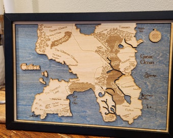 3D Wood Engraved Throne of Glass Map Erilea Map