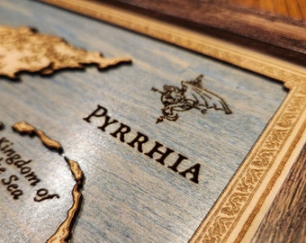 3D Wood Engraved Map of Pyrrhia Wings of Fire Map