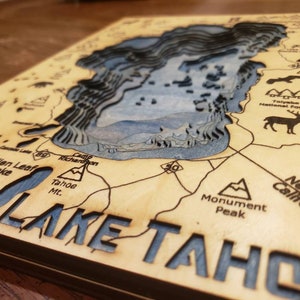 3D Wood Engraved Map of Lake Tahoe