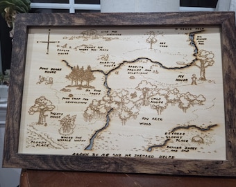 3D Wood Engraved 100 Acre Wood Map, Winnie the Pooh