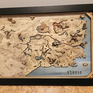 3D Wood Engraved Map of Hyrule Zelda Map Hyrule Map Tears of the Kingdom Map Breath of the Wild map