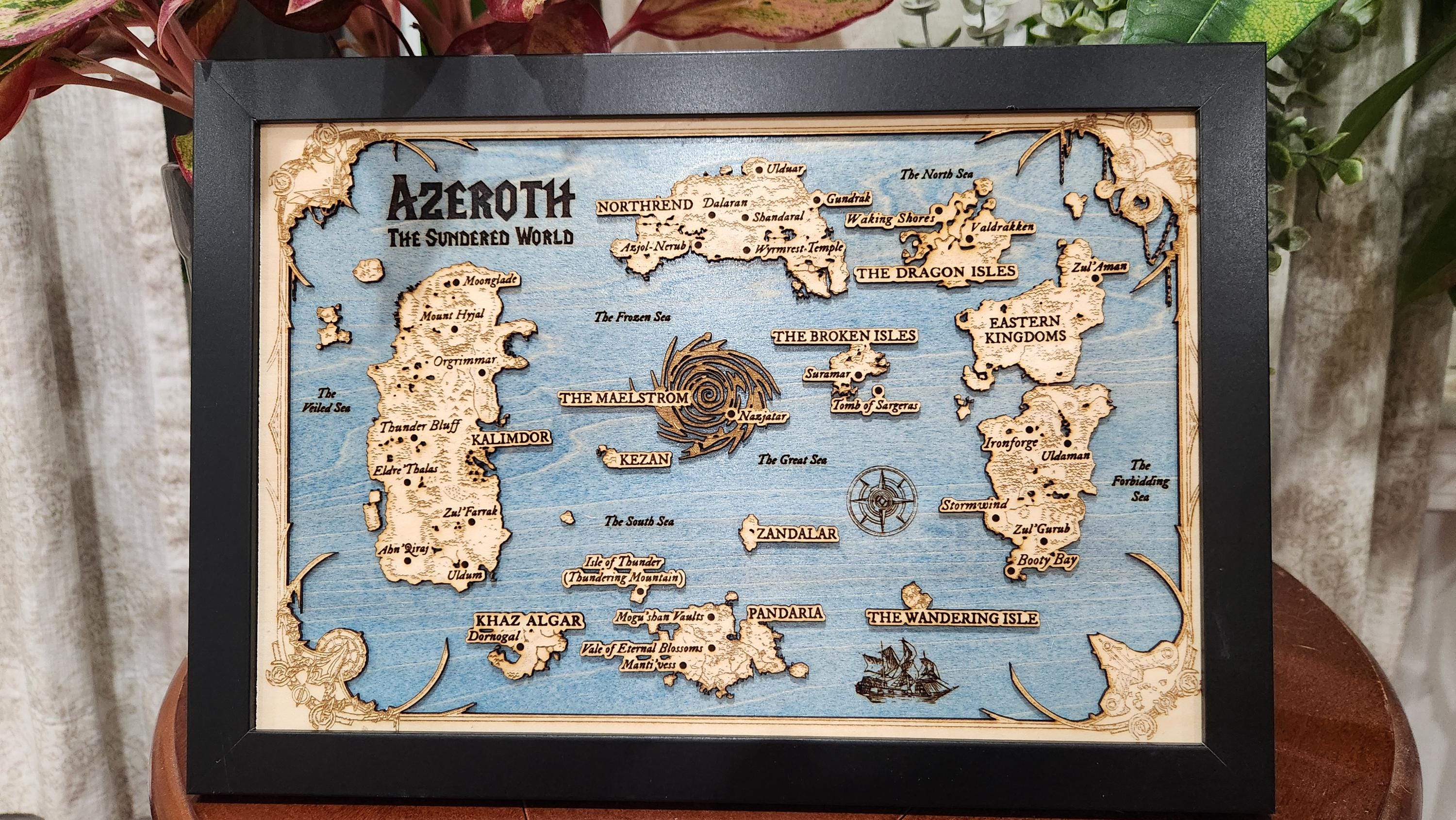 3D Wood Engraved Azeroth Map the Sundered World Map World of Warcraft ...