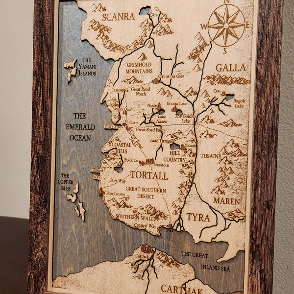 3D Wood Engraved Tortall Map, Song of the Lioness Map
