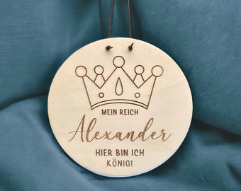 Panneau de porte couronne, décoration de porte de chambre, garçons filles, bébés enfants, panneau en bois, cadeau d'anniversaire personnalisé