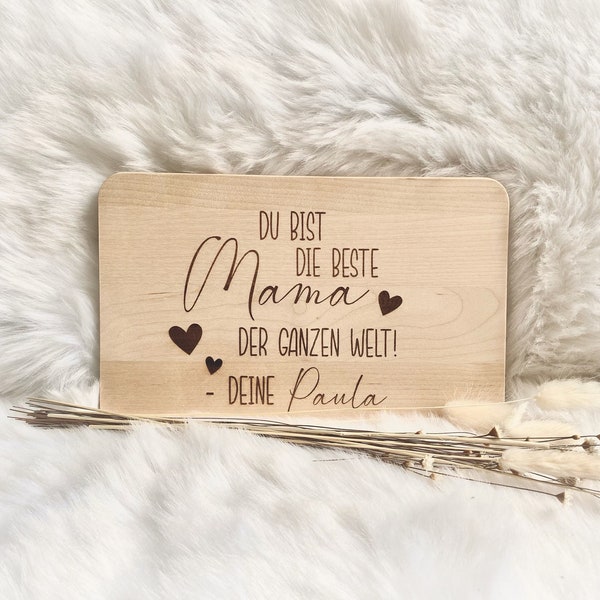 Muttertagsgeschenk Geschenk Muttertag Frühstückbrett "du bist die beste Mama der ganzen Welt" Ostern Mutter Mutti Geburtstag personalisiert