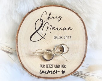 Wedding ring holder, ring bearer pillow, personalized for wedding rings, wedding rings, wooden disk, wedding ceremony, marriage, couple