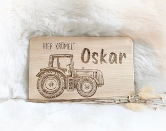 Breakfast board Tractor "Here crumbles" children school child baby boys/girls gift birthday children's day school enrollment birth child