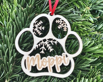 Boule de Noël Patte de chien Pendentif d'arbre de Noël Décoration d'arbre de Noël Pendentif cadeau pour animaux de compagnie en bois personnalisé