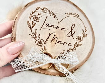 Wedding ring holder ring cushion with flower heart wedding wedding rings wedding rings wooden disc wedding ceremony husband and wife gift