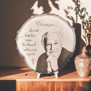 Wedding ceremony memory/souvenir of deceased death grandma grandpa mother father farewell grief image and text personalized on wooden disc
