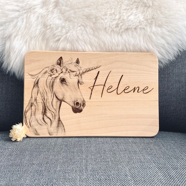 Frühstücksbrett Brettchen Weihnachtsgeschenk Schulkind Kinder Mädchen Geschenk Geburtstag Pferd Einhorn Schule Geburt personalisiert Kind