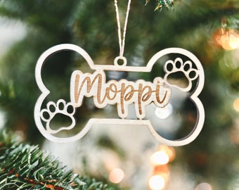 Os chien pendentif d'arbre de Noël décoration d'arbre de Noël pendentif cadeau pour animaux de compagnie en bois personnalisé