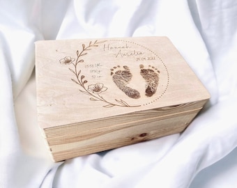 Baby memory box, birth gift, memory box, birth gift, wooden box, keepsake, personalized with your own footprints, child