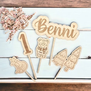 Set cake topper in legno animali della foresta decorazione personalizzata per compleanno torta cake topper baby bambino ragazzo ragazza estrattore festa baby shower