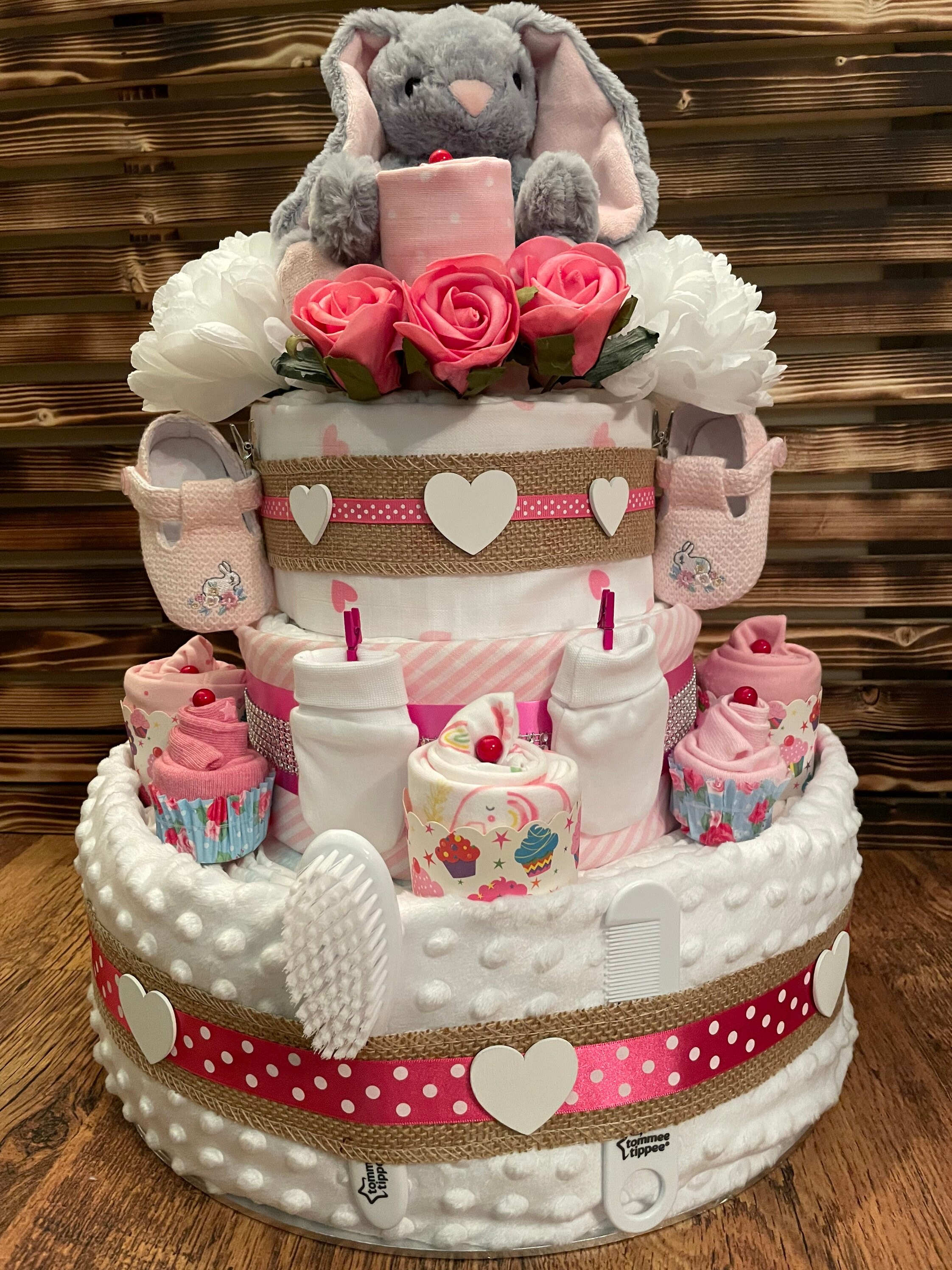 Napy Rabbit Nappy Cake Grey Rabbit, Unisex, Maternity Gift, Baby Shower - Etsy