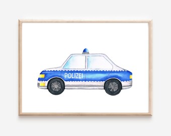 Poster police car * children's room pictures boys * DIN A4 and A3* in set and individually *poster cars children's room