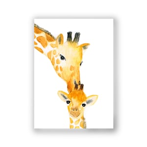 Postkarte DIN A6 Mama und Baby Giraffe Aquarell